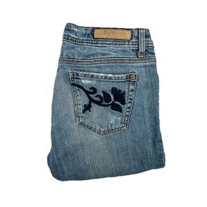 Seven7 Bootcut Distressed Blue‎ Jeans Women's Size 28 Embroidered Floral
